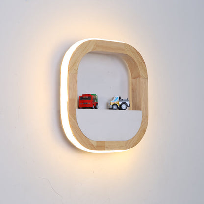 Japanese Round Rubber Wood Hardware LED Wall Sconce Lamp