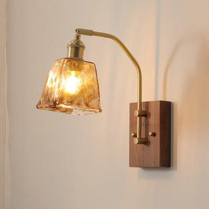 Deco Glass Bell Shade Brass Frame 1-Light Wall Sconce Lamp