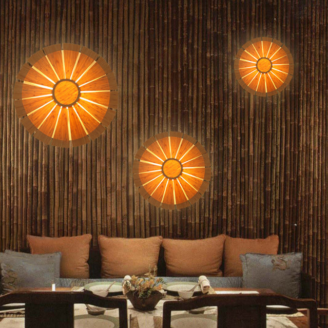 Chinese Bamboo Faux Parchment 1-Light Wall Sconce Lamp