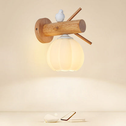 Minimalist Pumpkin Bird Wood PE 1-Light Wall Sconce Lamp
