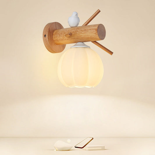 Minimalist Pumpkin Bird Wood PE 1-Light Wall Sconce Lamp