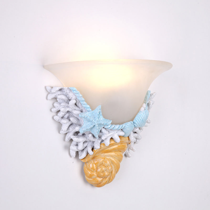 Resin Trumpet Glass Shade 1-Light Wall Sconce Lamp