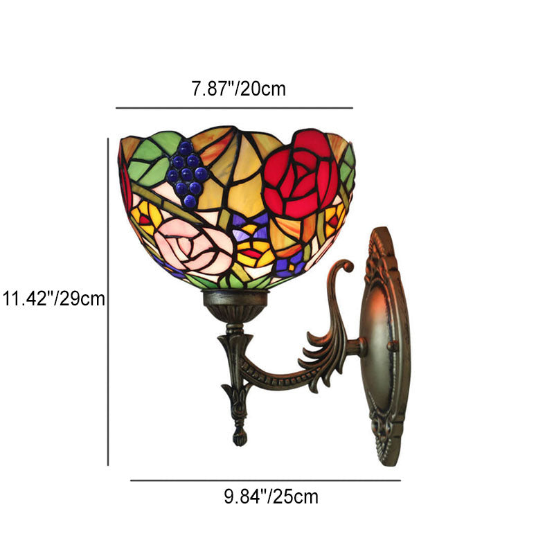 Tiffany Flower Bowl Stained Glass 1-Light Wall Sconce Lamp