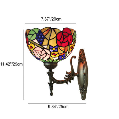 Tiffany Flower Bowl Stained Glass 1-Light Wall Sconce Lamp