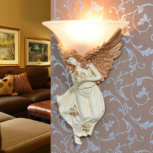 Resin Angel Wing Glass Cup Shade 1-Light Wall Sconce Lamp