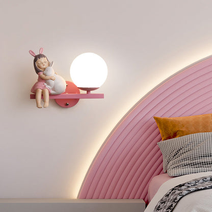 Kids Unicorn Orb Resin Iron Glass 1-Light Wall Sconce Lamp