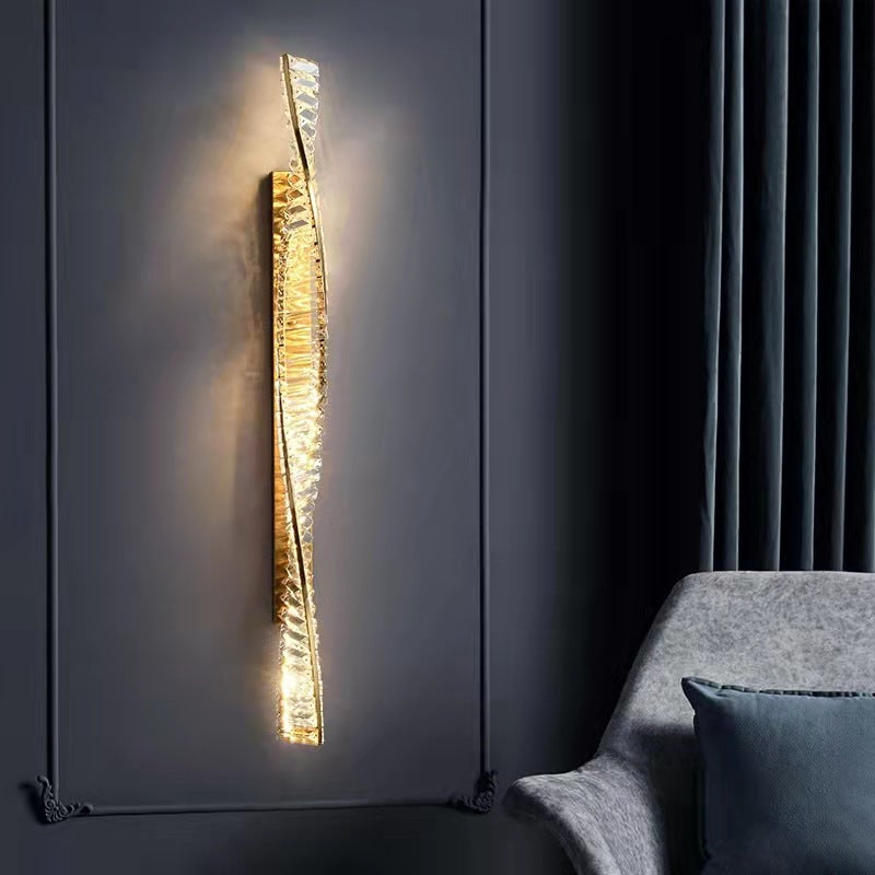 Luxury Long Stripe Wave Iron Crystal LED Wall Sconce Lamp