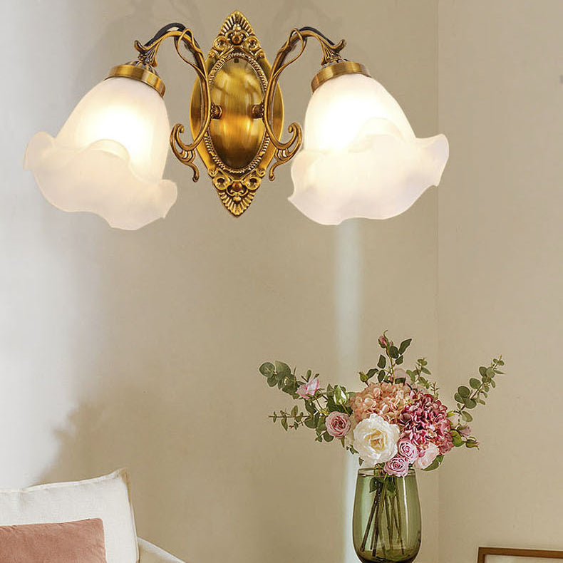 European Iron Glass Flower 2-Light Wall Sconce Lamp