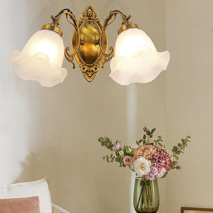 European Iron Glass Flower 2-Light Wall Sconce Lamp