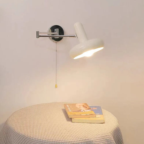 Cream Rocker Arm Round Retractable 1-Light Wall Sconce Lamp