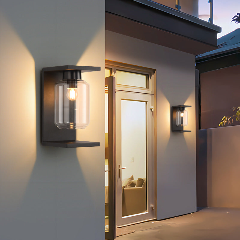 Waterproof Steel Cylinder Glass 1-Light Wall Sconce Lamp