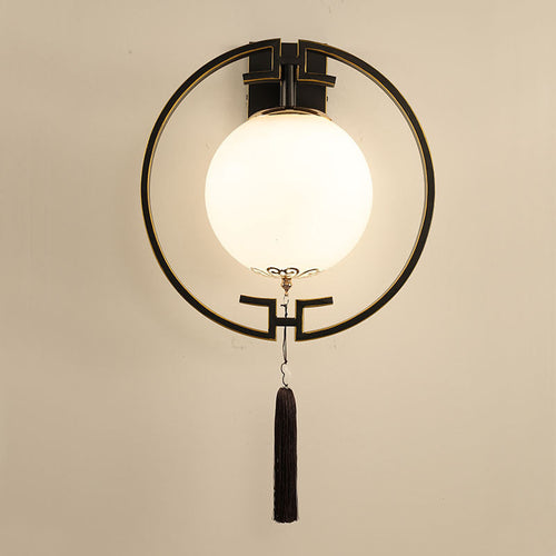 Chinese Iron Glass Round Ball 1-Light Wall Sconce Lamp