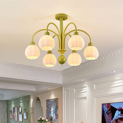 Minimalist Cream Pumpkin Metal Glass 4/6 Light Chandelier