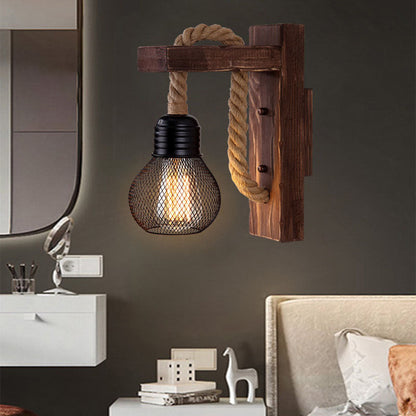 Traditional Wooden Beam Iron Cage 1-Light Wall Sconce Lamp