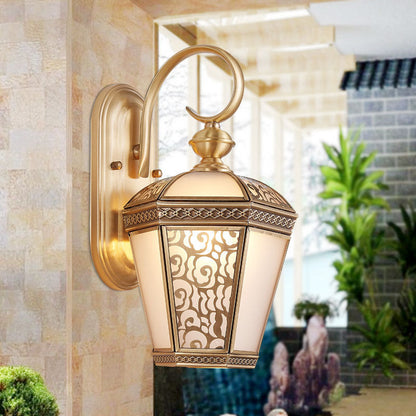 Brass Glass Hexagonal Lantern 1-Light Wall Sconce Lamp