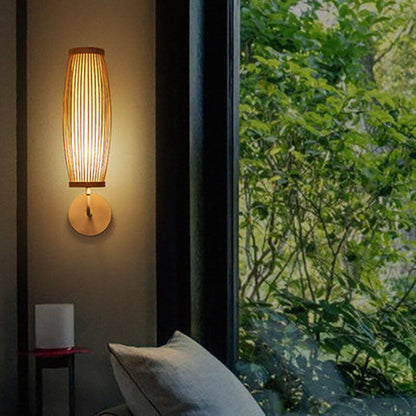 Japanese Woven Bamboo Fabric Metal 1-Light Wall Sconce Lamp