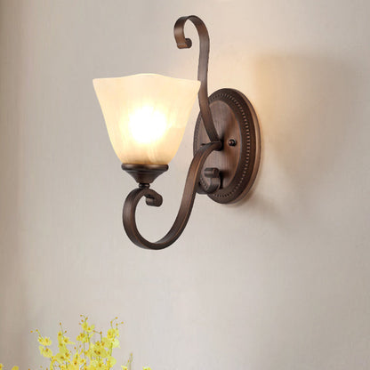 Iron Glass Tetrahedron Oval Base 1/2 Light Wall Sconce Lamp