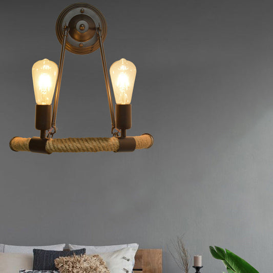 Farmhouse Hemp Rope Half Circle 2-Light Wall Sconce Lamp
