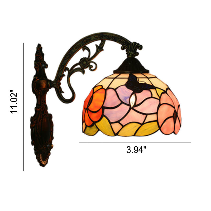 Tiffany Flower Stained Glass Dome 1-Light Wall Sconce Lamp