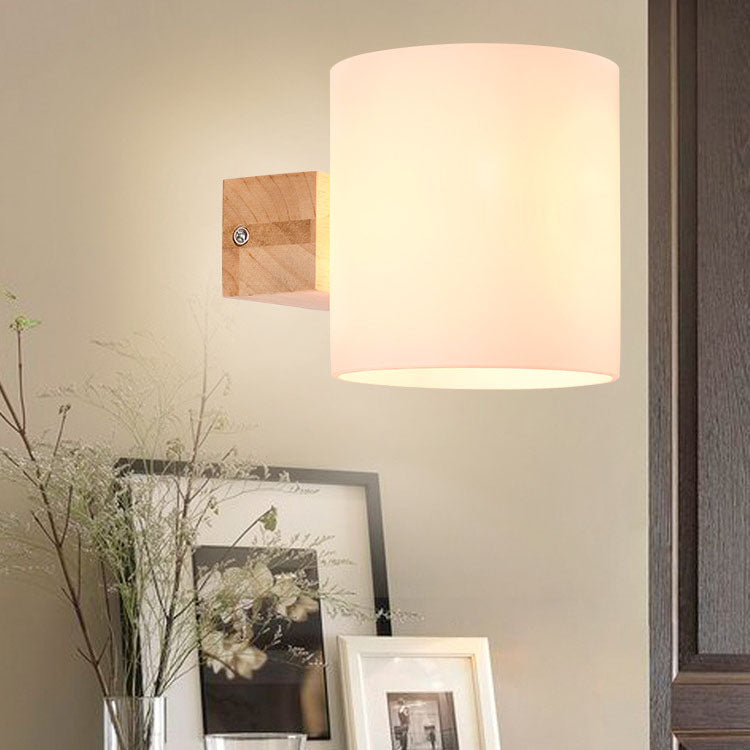 Warm Rubber Wood Glass 1/2 Light Wall Sconce Lamp