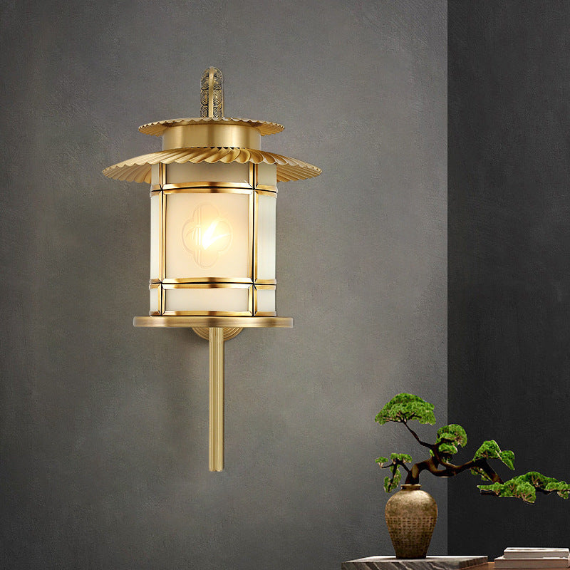 Chinese Copper Lantern Design 1-Light Wall Sconce Lamp