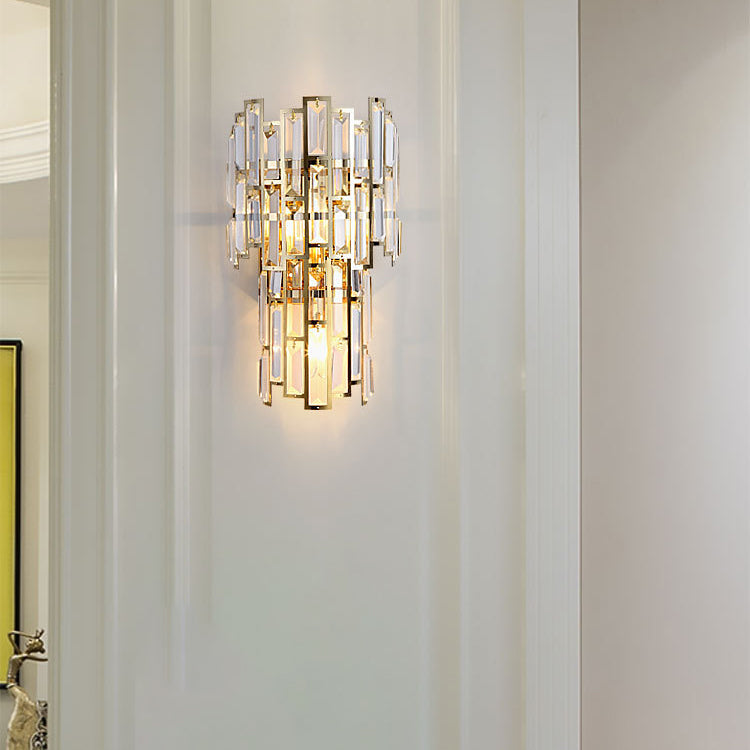 Double Stainless Steel Crystal 3-Light Wall Sconce Lamp
