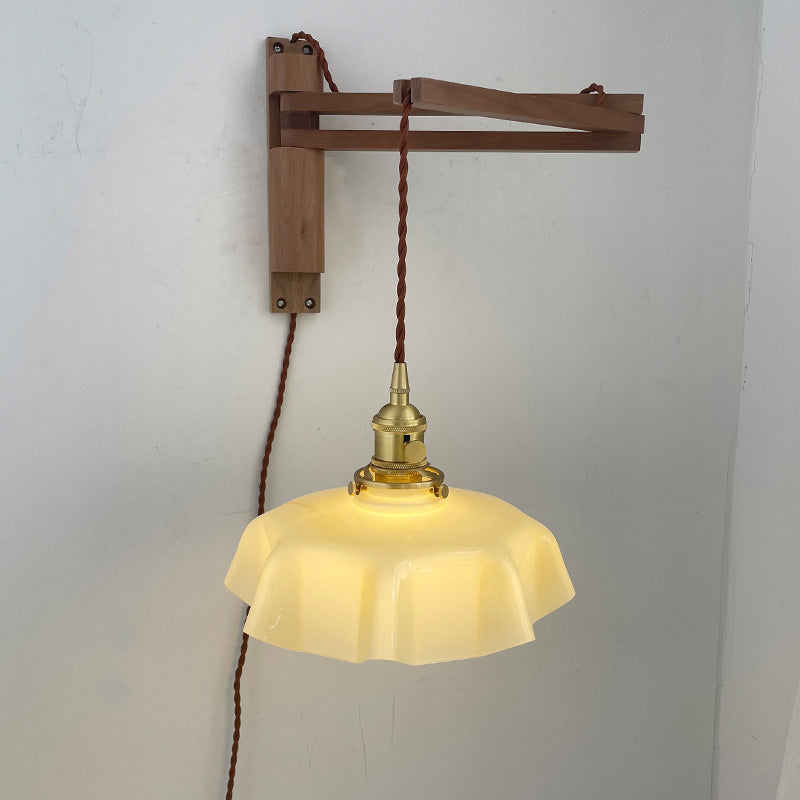 Eclectic Beam Pleated Glass Shade 1-Light Wall Sconce Lamp