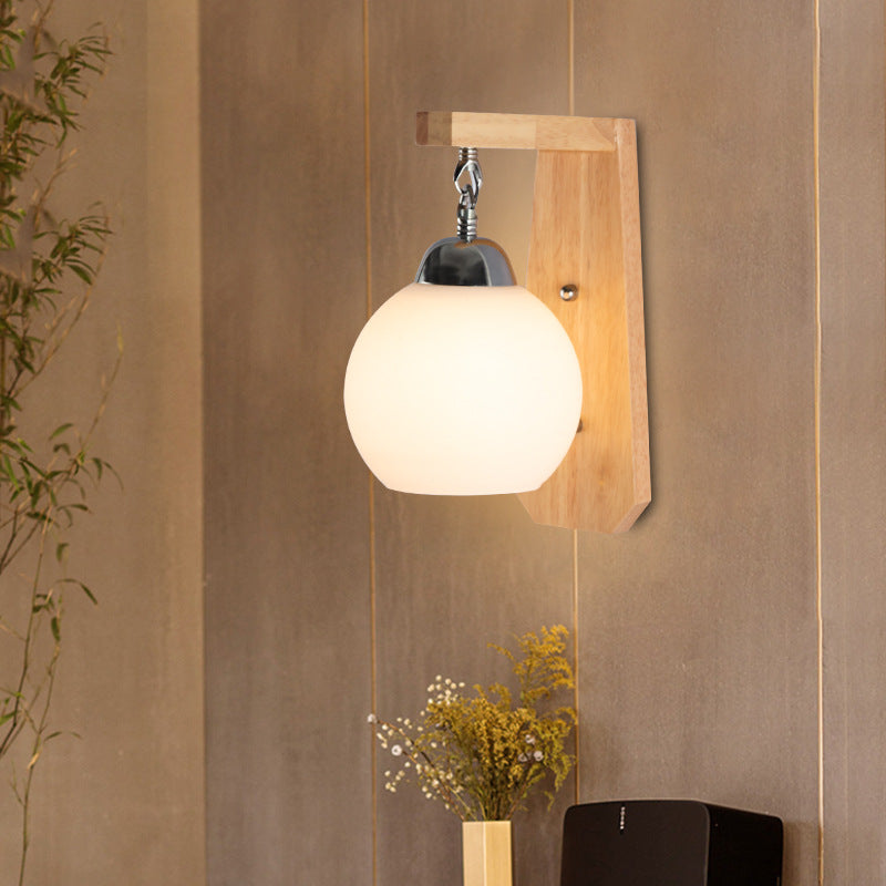Minimalist Rustic Wooden Glass 1-Light Wall Sconce Lamp