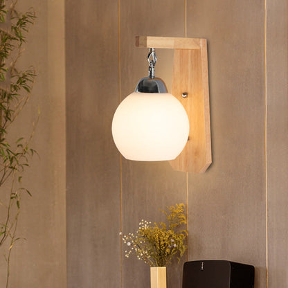 Minimalist Rustic Wooden Glass 1-Light Wall Sconce Lamp