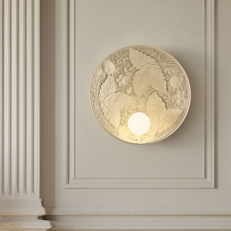 Carved Round Disc Resin 1-Light Wall Sconce Lamp