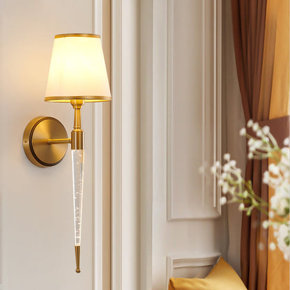 French Trapezoid Copper Fabric 1-Light Wall Sconce Lamp