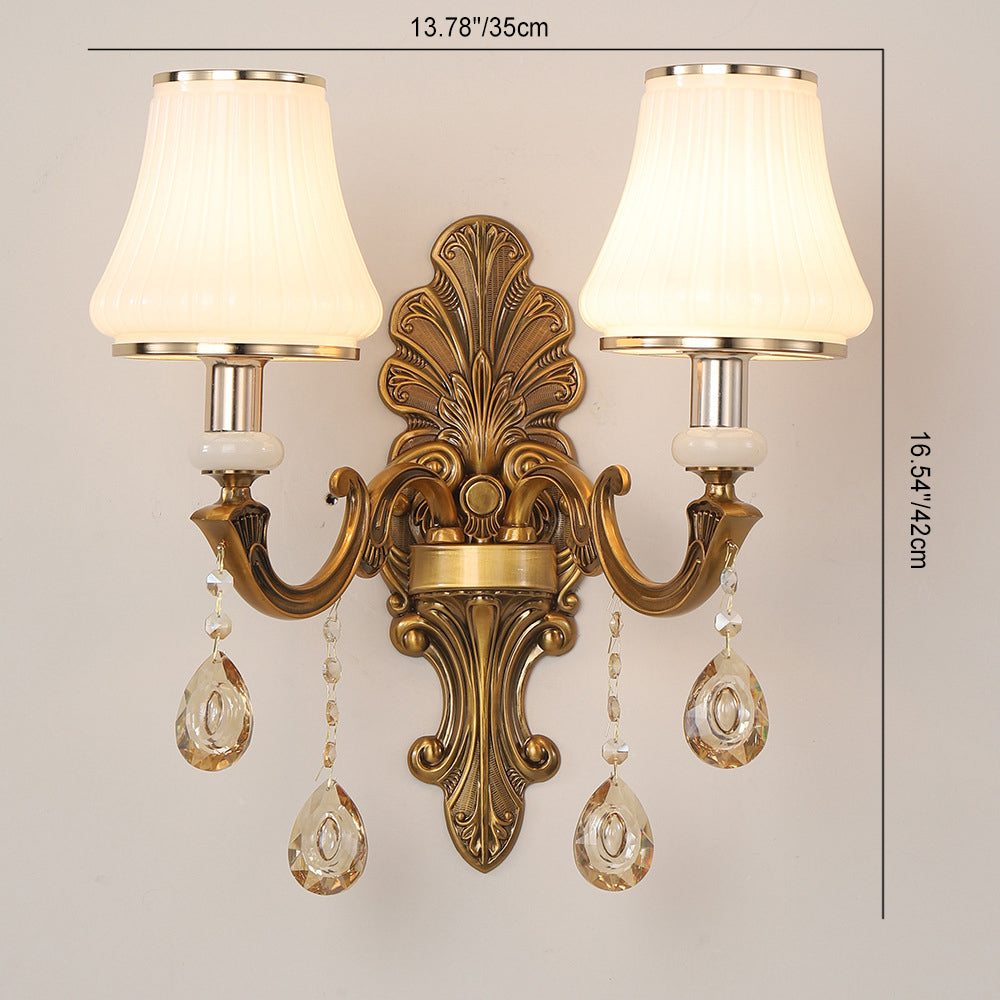 Candlestick Alloy Jade Crystal 2-Light Wall Sconce Lamp