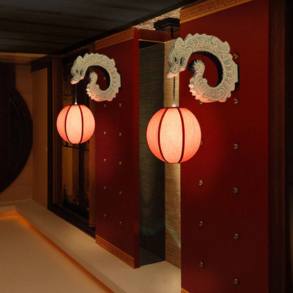 Chinese Flying Dragon Design 1-Light Wall Sconce Lamp
