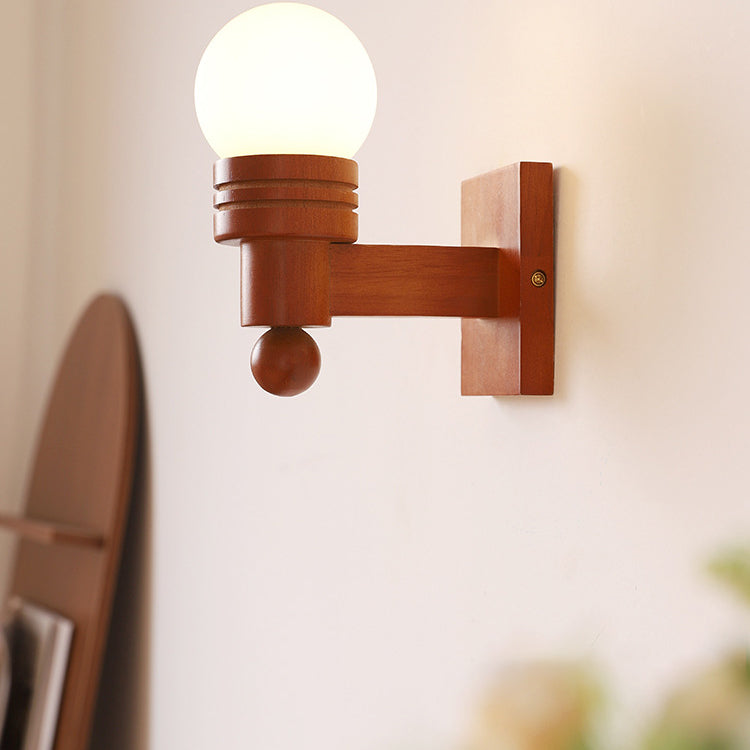 Wood Beam Glass Ball Shade 1-Light Wall Sconce Lamp