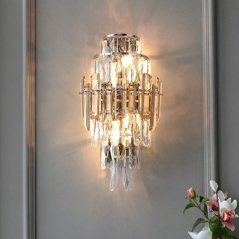 Tiered Prismatic Dazzling Crystal 4-Light Wall Sconce Lamp