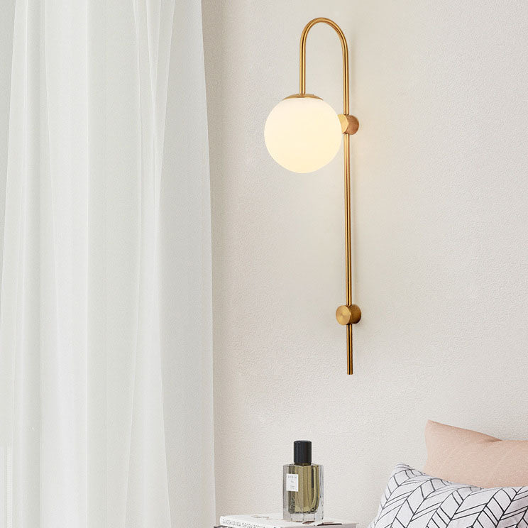 Iron Glass Round Ball Long Pole 1-Light Wall Sconce Lamp