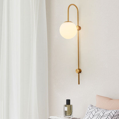 Iron Glass Round Ball Long Pole 1-Light Wall Sconce Lamp