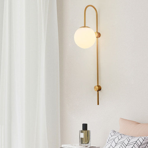 Iron Glass Round Ball Long Pole 1-Light Wall Sconce Lamp