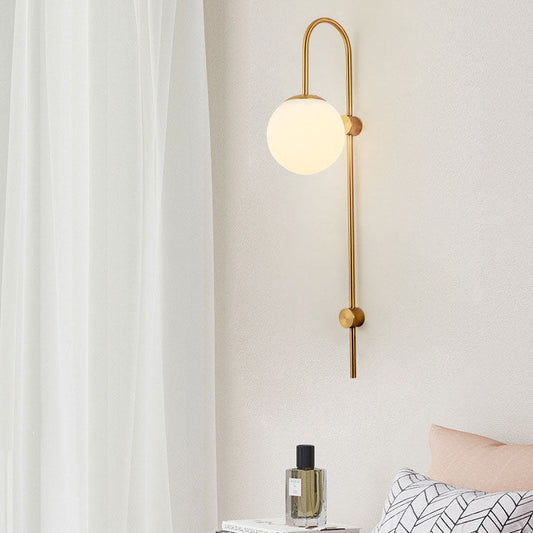 Iron Glass Round Ball Long Pole 1-Light Wall Sconce Lamp
