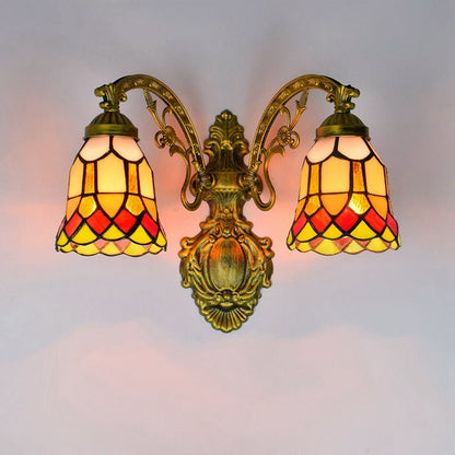 Tiffany Resin Glass Bell Shade 2-Light Wall Sconce Lamp