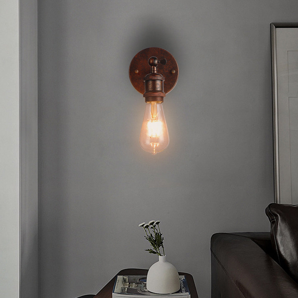 Contemporary Industrial Round Iron 1-Light Wall Sconce Lamp
