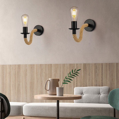 Vintage Twine Iron Round 1/2 Light Wall Sconce Lamp