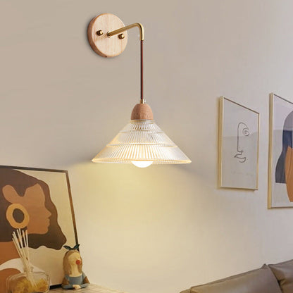 Cylinder Cone Solid Wood Glass 1-Light Wall Sconce Lamp