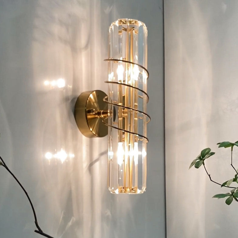 Nordic Iron Crystal Column 2-Light Wall Sconce Lamp