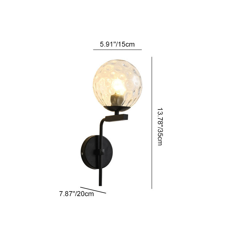 Round Glass Iron Right Angle Arm 1-Light Wall Sconce Lamp