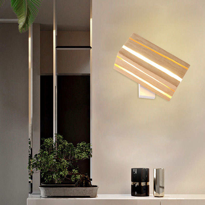 Geometric Cuboid Cracked Wood Grain LED Wall Sconce Lamp