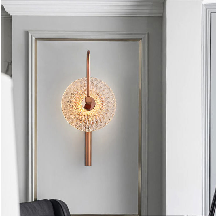 Luxury Textured Glass Round Curved Arm LED Wall Sconce Lamp