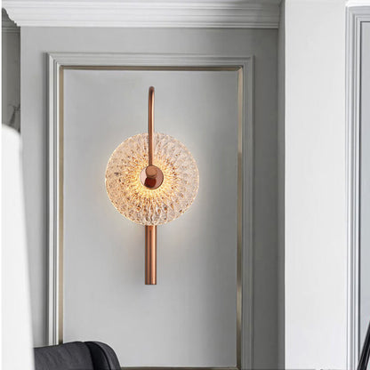 Luxury Textured Glass Round Curved Arm LED Wall Sconce Lamp