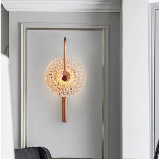 Luxury Textured Glass Round Curved Arm LED Wall Sconce Lamp
