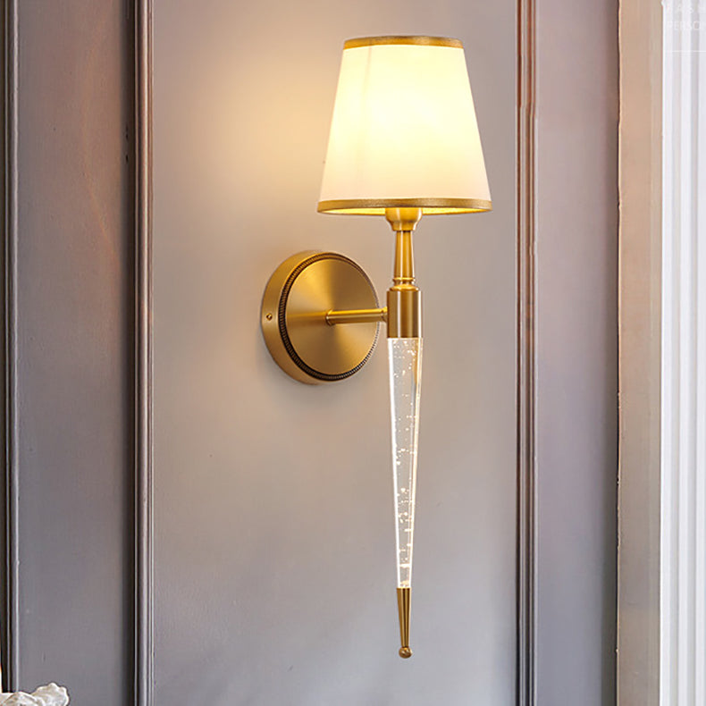 French Trapezoid Copper Fabric 1-Light Wall Sconce Lamp
